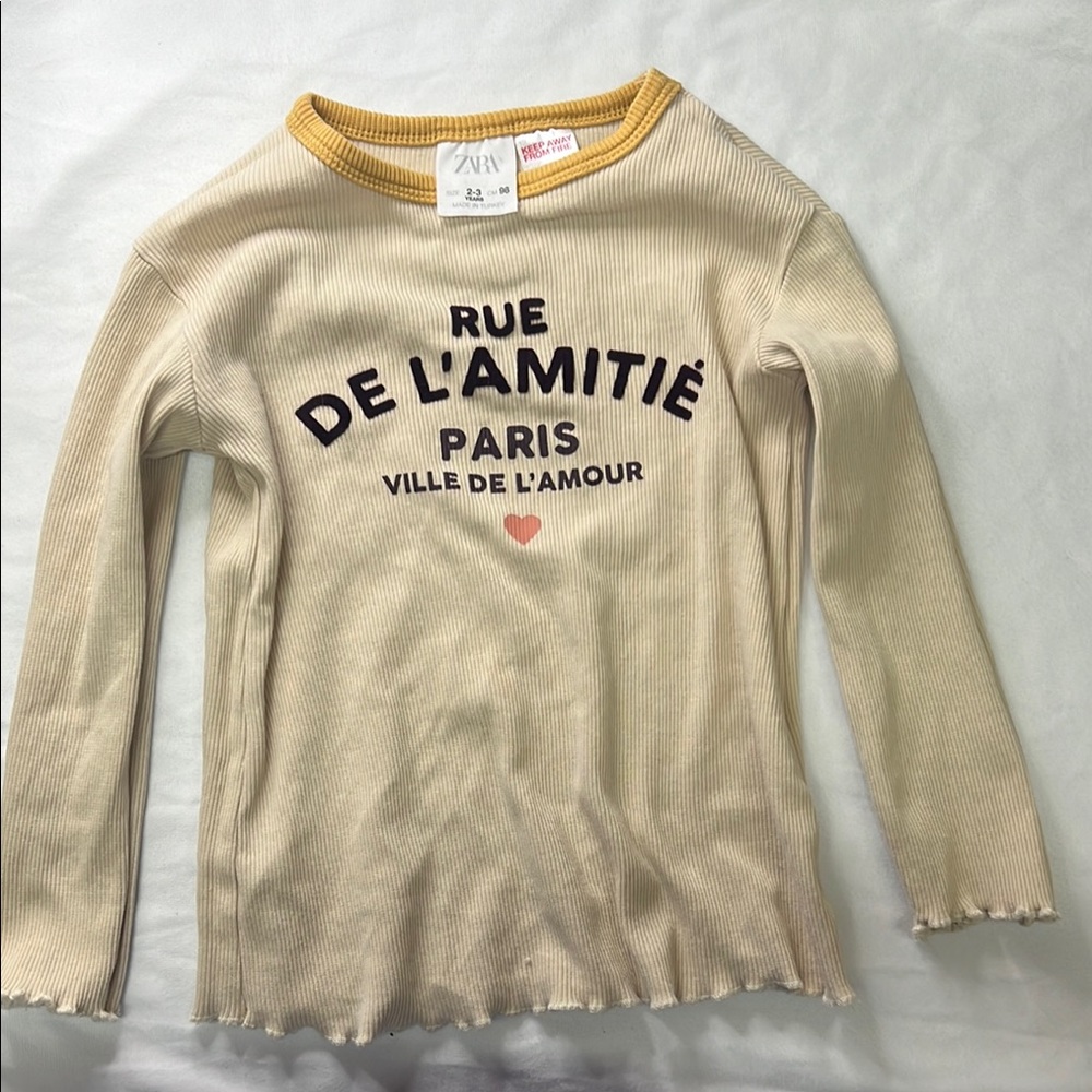 Zara Kids (2-3yrs)Beige Long Sleeve Tee with Yellow Trim